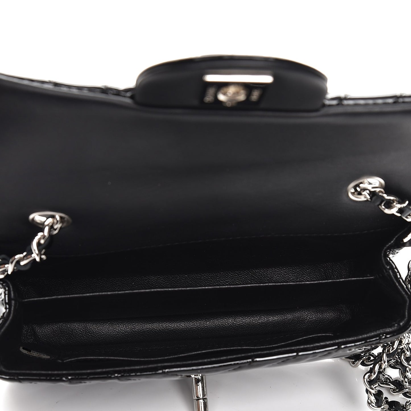 Patent Calfskin Chevron Quilted Extra Mini Flap Black