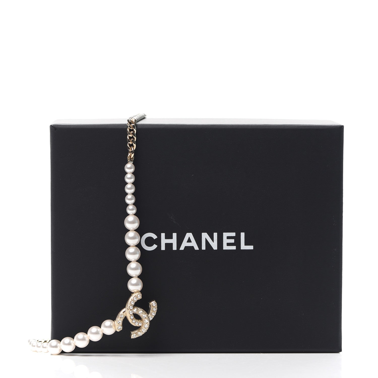 Chanel Pearl Crystal Chain CC Necklace Gold 4 of 4