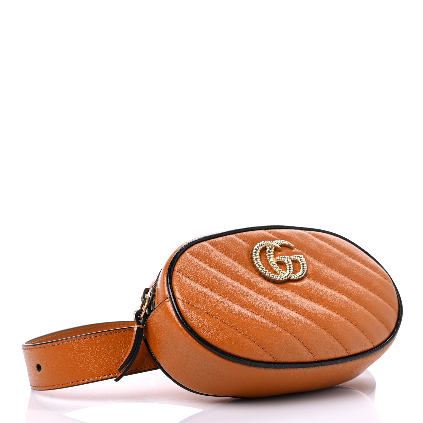 Vintage Effect Calfskin Matelasse Diagonal Torchon GG Marmont Belt Bag 85 34 Cognac
