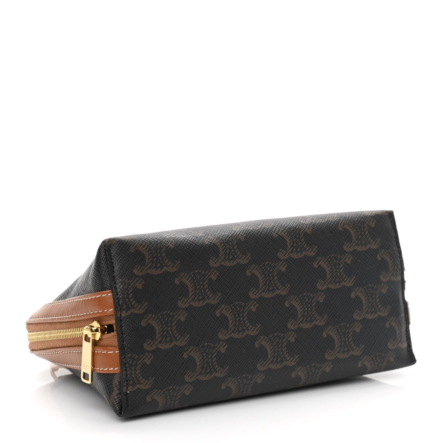 Celine Triomphe Canvas Calfskin Mini Clutch on Chain Tan 4 of 11