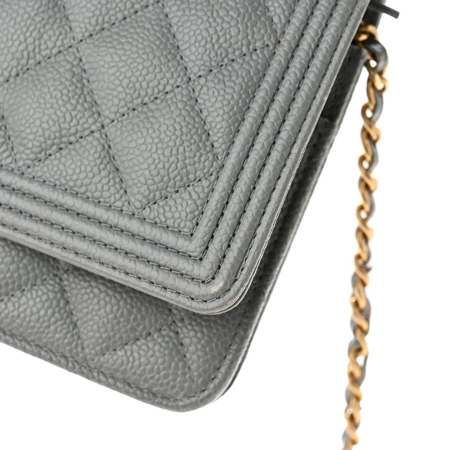 Caviar Quilted Boy Wallet On Chain WOC Grey