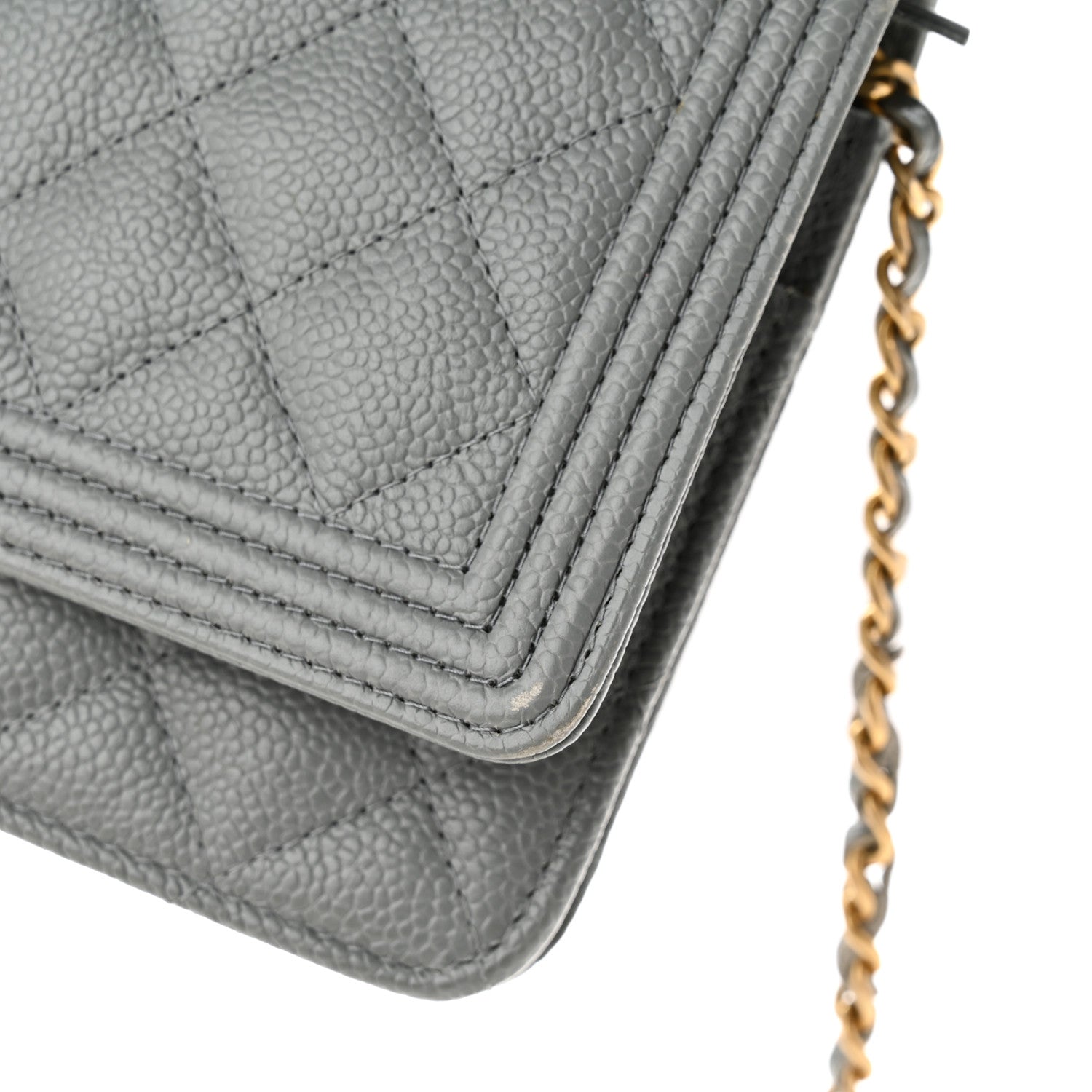 Chanel Caviar Quilted Boy Wallet On Chain WOC Grey 11 of 15
