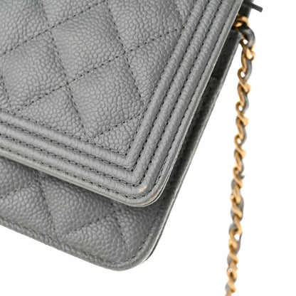 Chanel Caviar Quilted Boy Wallet On Chain WOC Grey 11 of 15