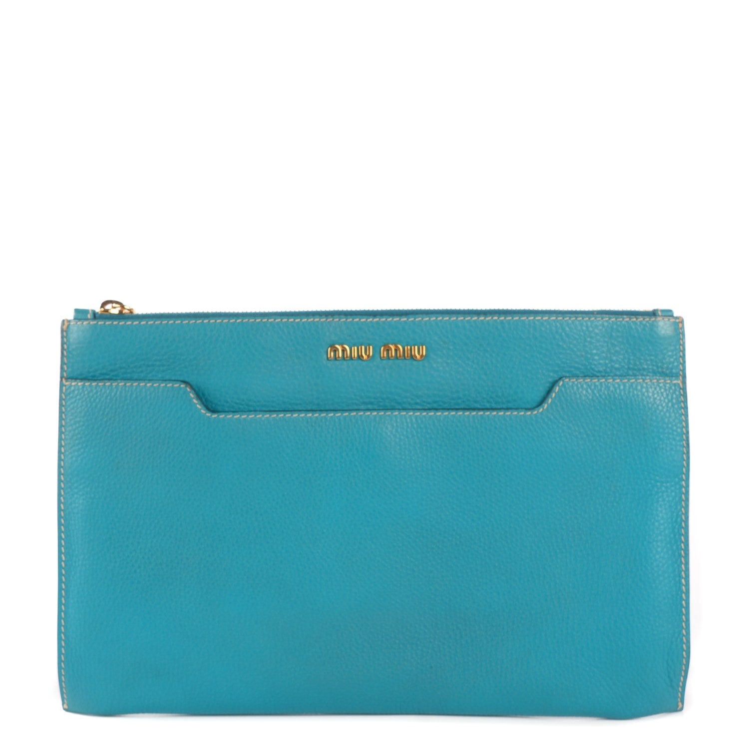 Miu Miu Grained Calfskin Clutch Turchese 1 of 6