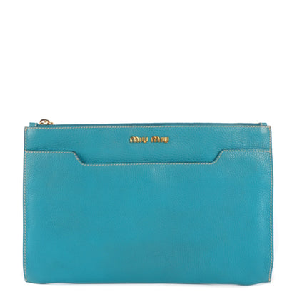 Miu Miu Grained Calfskin Clutch Turchese 1 of 6