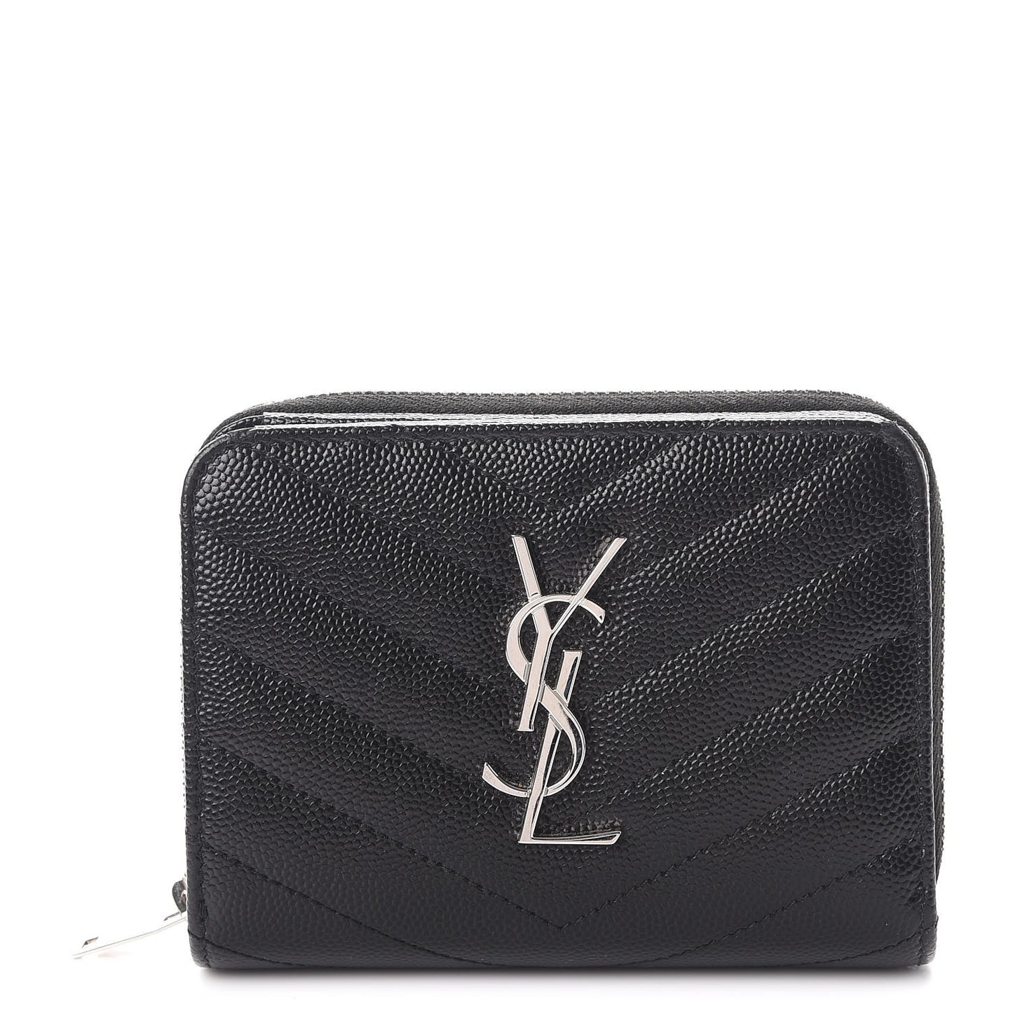 Grain De Poudre Matelasse Chevron Monogram Compact Zip Around Wallet Black