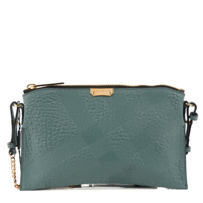 Burberry Signature Grain Calfskin Check Embossed Peyton Crossbody Clutch Bag Celadon Blue 1 of 8