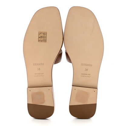 Hermes Box Calfskin Oran Sandals 38 Gold 5 of 9