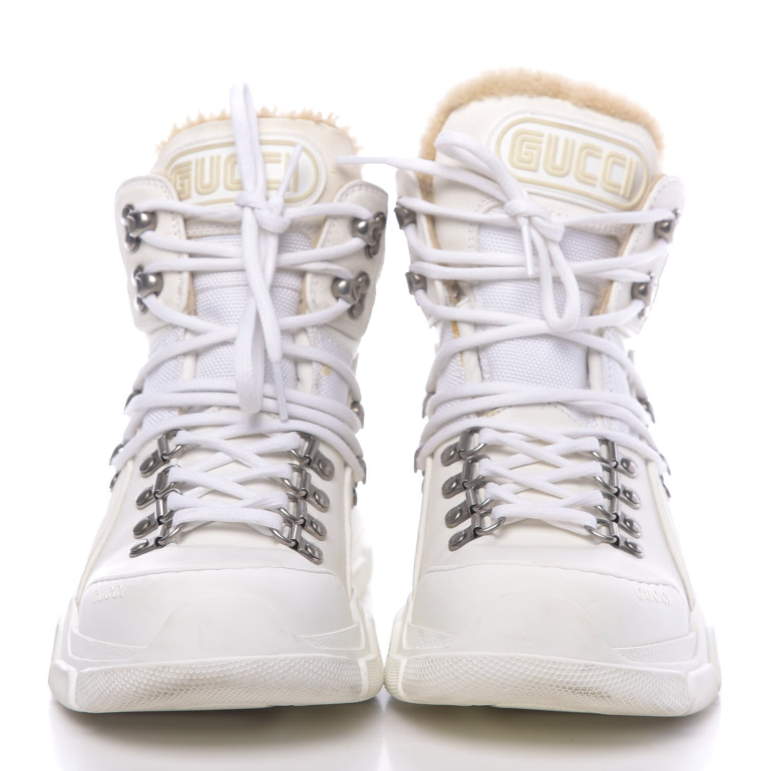 Gucci X SEGA Calfskin Suede Shearling Technical Canvas Womens Flashtrek High-Top Sneakers 37 Great White 2 of 10