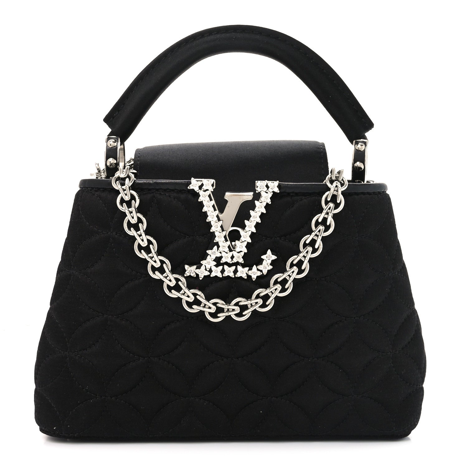 Louis Vuitton Satin Quilted Flower Crystal Mini Capucines Black 1 of 10