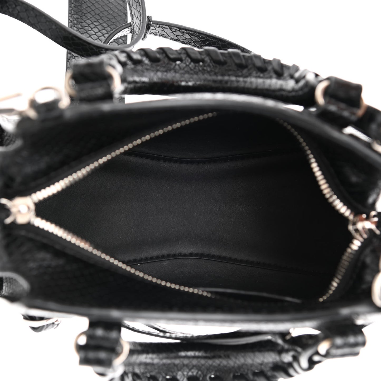 Grained Calfskin Snake Effect Silver Hardware Neo Classic Mini City Black