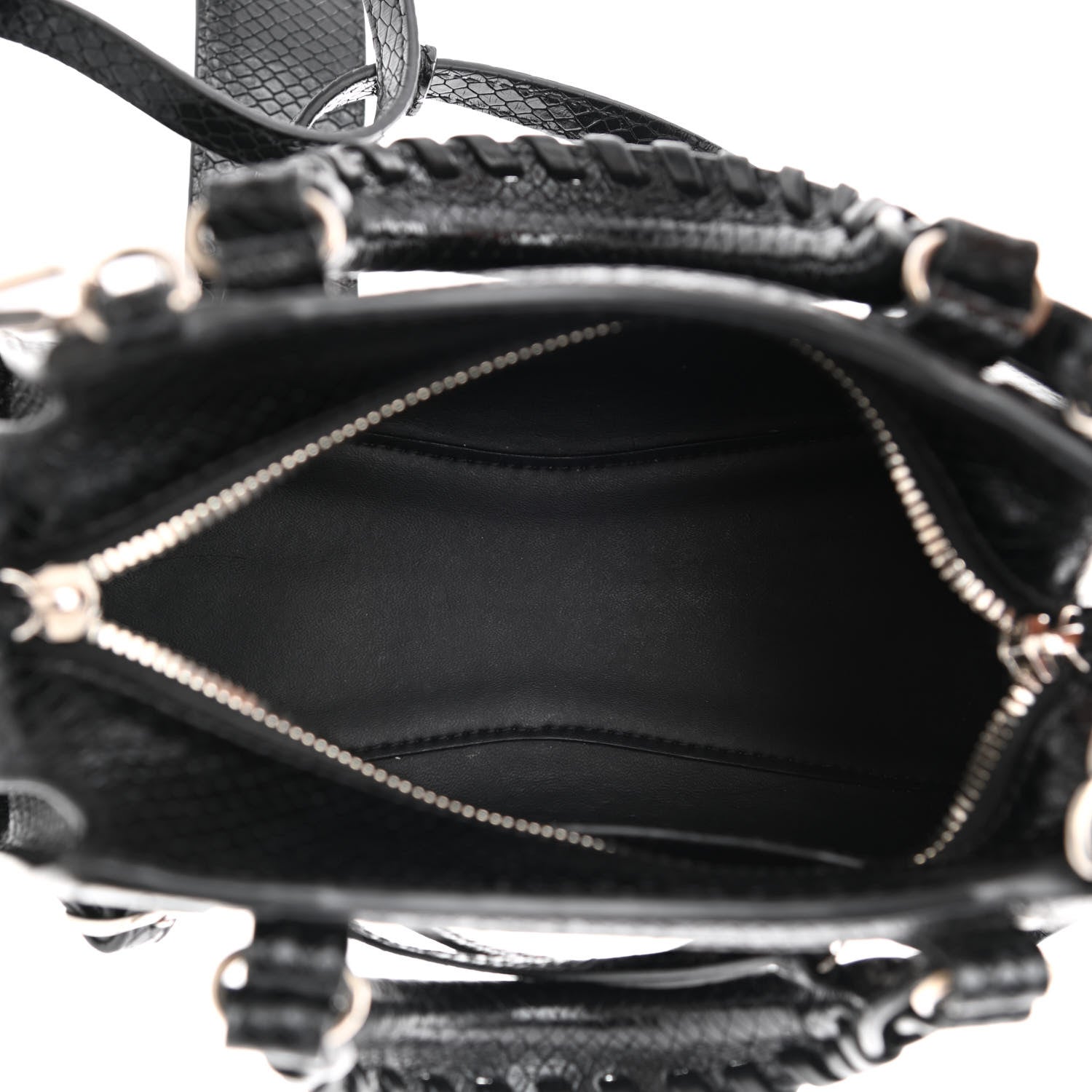 Balenciaga Grained Calfskin Snake Effect Silver Hardware Neo Classic Mini City Black 5 of 10