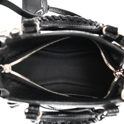 Balenciaga Grained Calfskin Snake Effect Silver Hardware Neo Classic Mini City Black 5 of 10