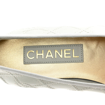 Chanel Lambskin Patent Double Stitched CC Cap Toe Ballerina Flats 37.5 Grey 7 of 9