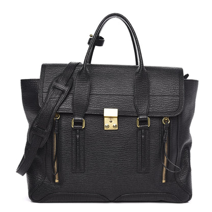 3.1 Phillip Lim 3.1 Textured Calfskin Large Pashli Satchel Black 1 of 11