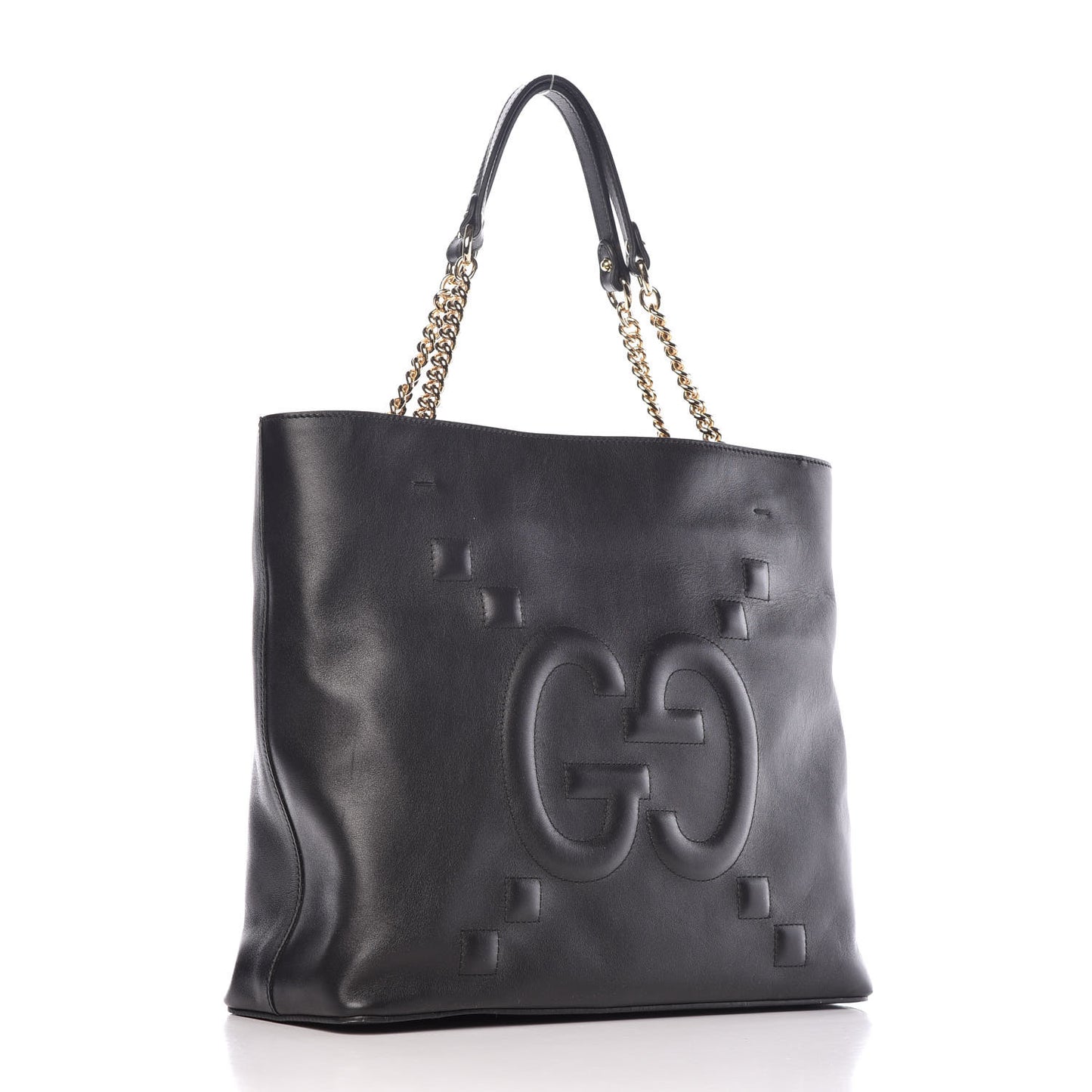 Apollo Calfskin GG Dadini Embroidered Chain Shoulder Tote Black
