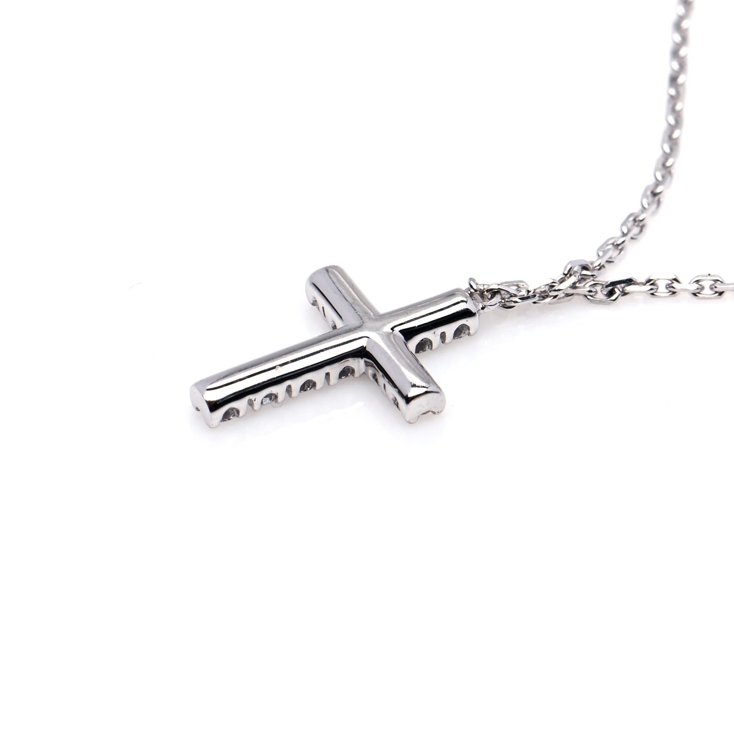 18K White Gold Diamond Symbols Cross Pendant Necklace