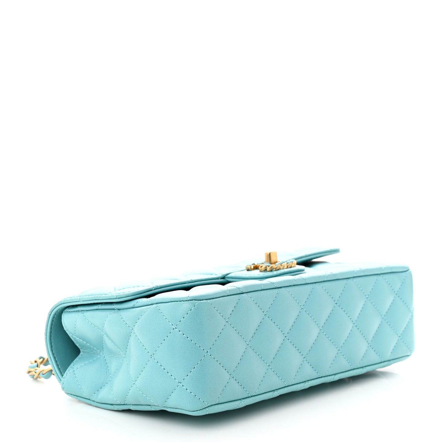 Lambskin Quilted Small Strass On Top Flap Bag Light Blue