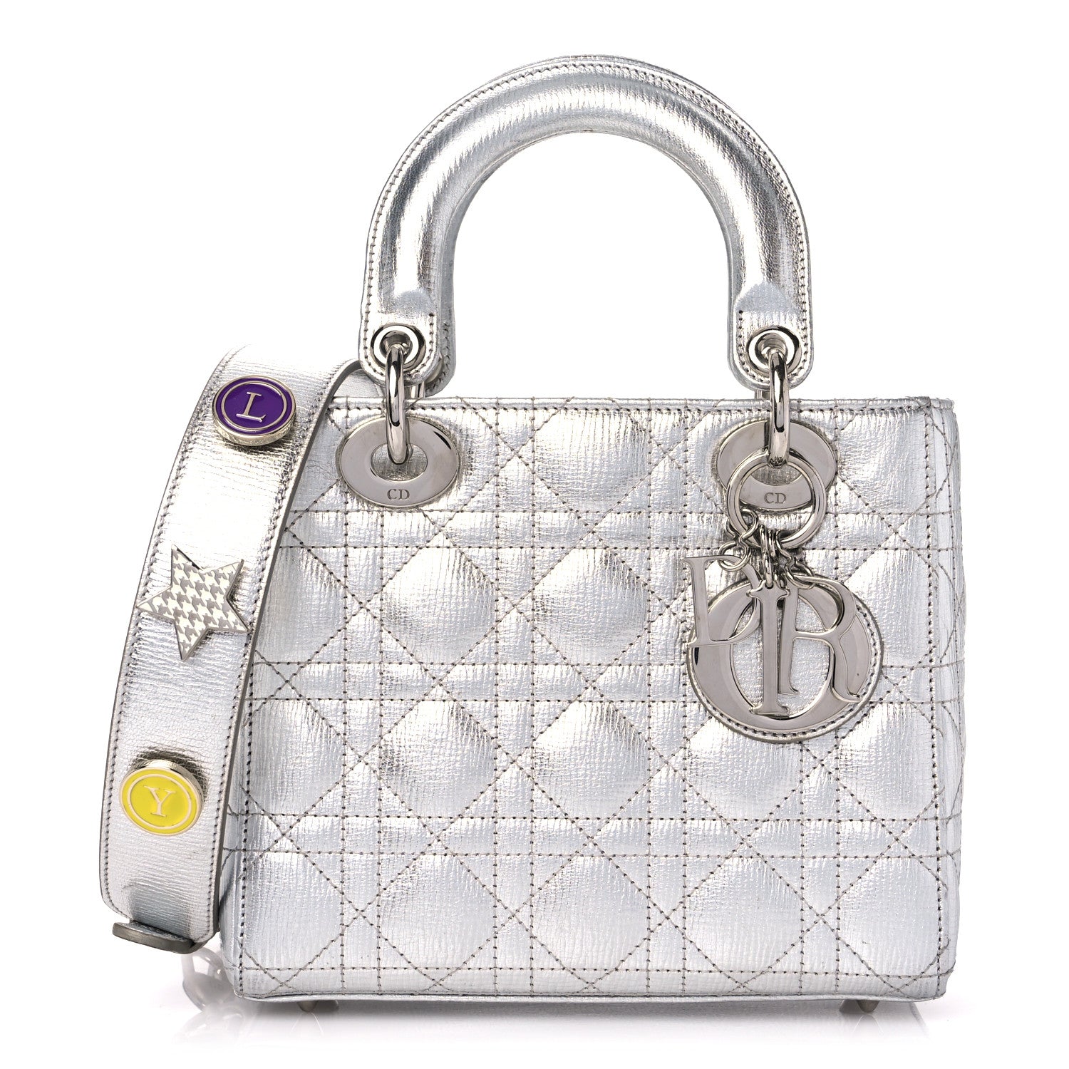 Christian Dior Metallic Grained Calfskin Cannage Small Lucky Badges My Lady Dior Silver 1 of 13