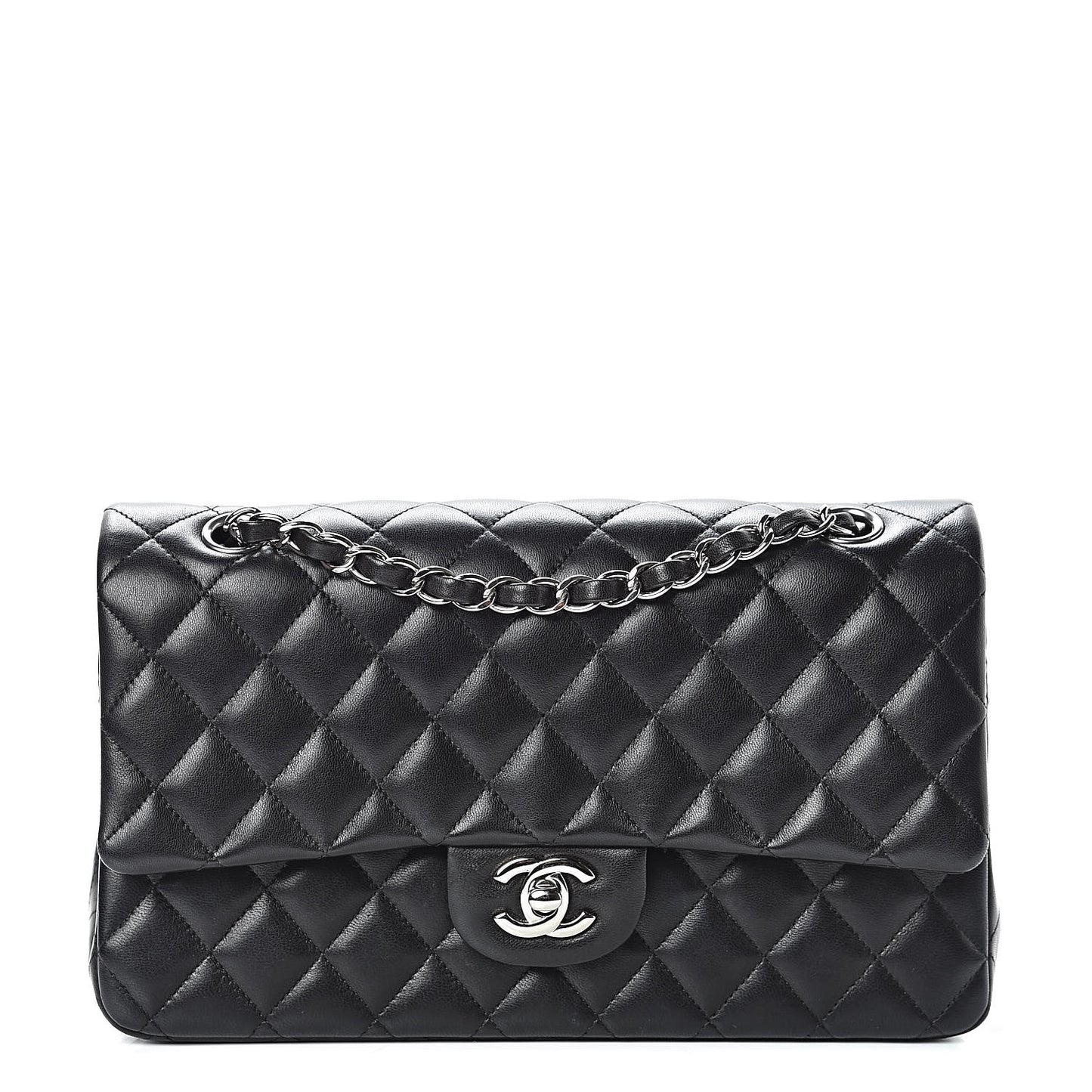 Lambskin Quilted Medium Double Flap Black