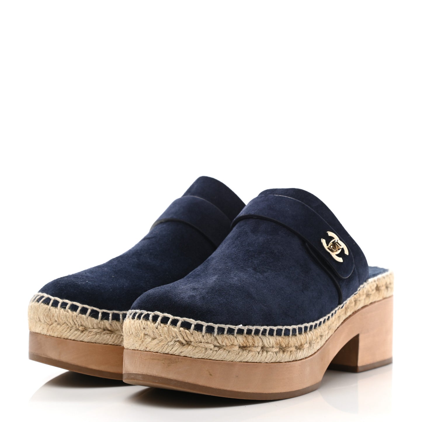 Suede Calfskin CC Turn Lock Clog 39 Navy