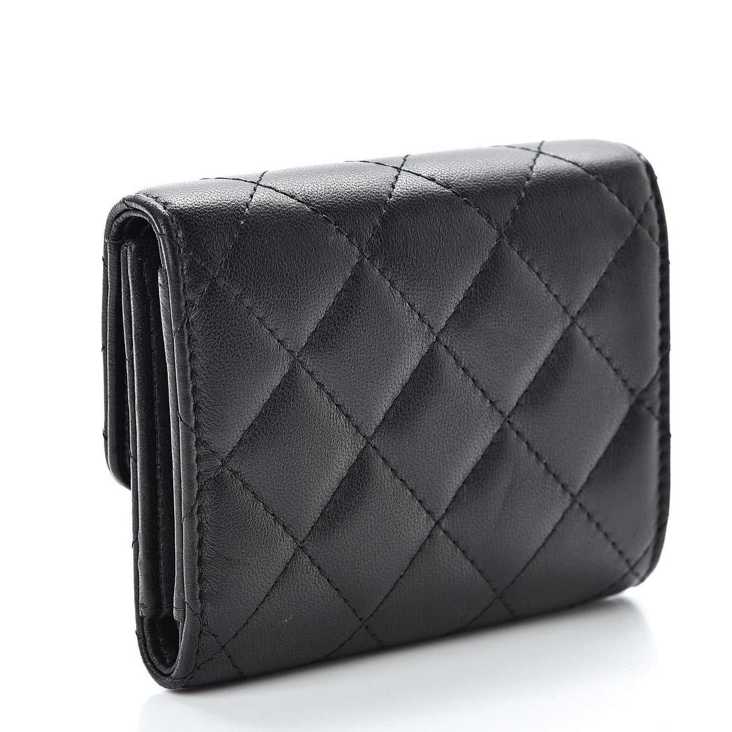 Lambskin Quilted Small Compact Wallet Black
