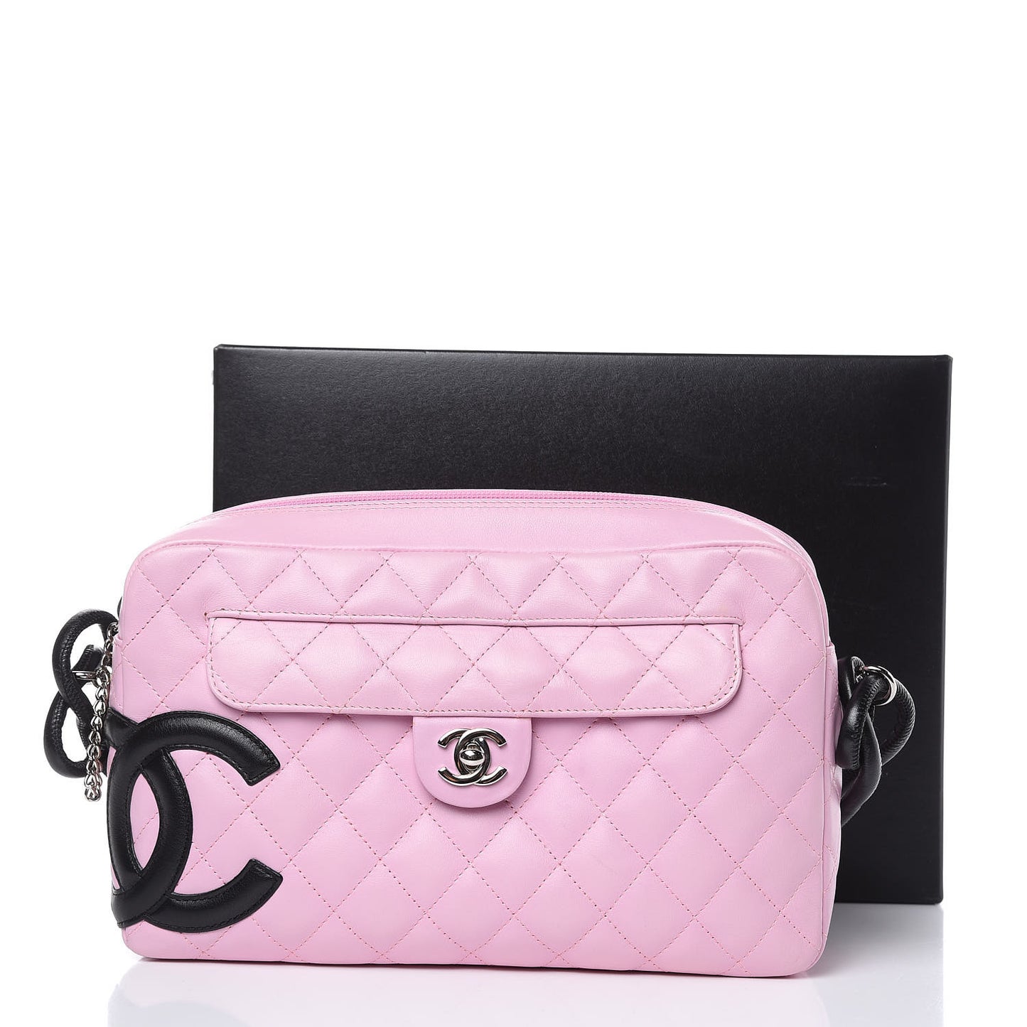 Calfskin Quilted Cambon Camera Bag Pink Black