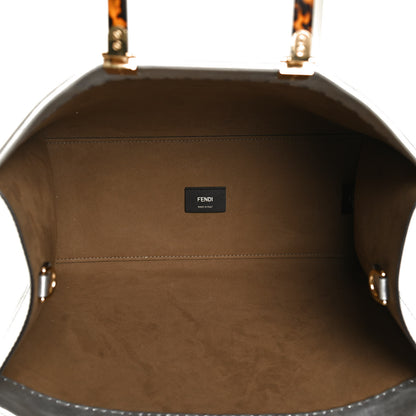 Fendi Vitello Catalan Mirror Plexiglass Logo Embossed Medium Fendi Sunshine Shopper Tote Argento 5 of 13