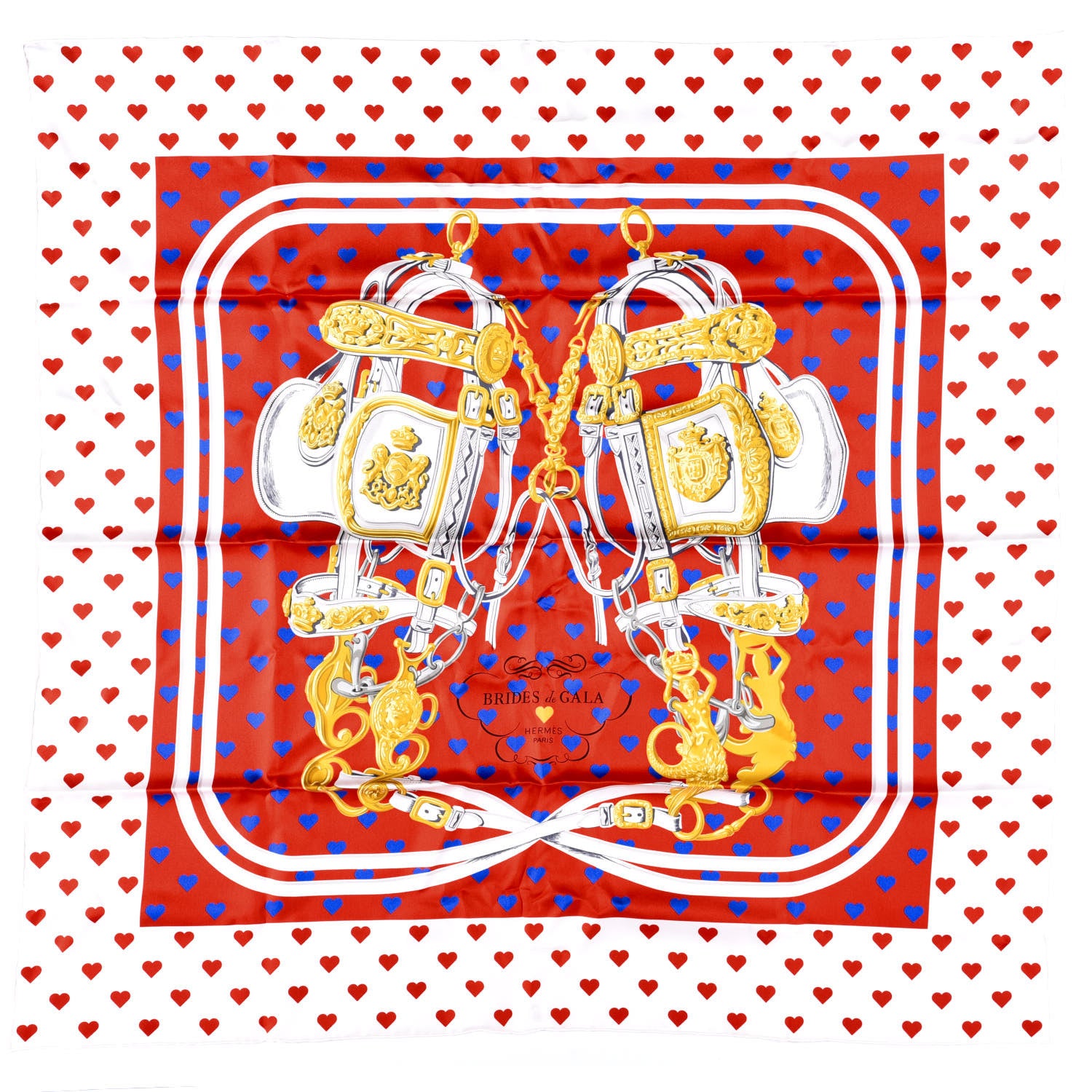 Hermes Silk Brides De Gala Love Scarf 90 Rouge Vif Marine White 1 of 4