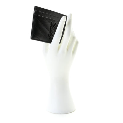 Saint Laurent Grain De Poudre Matelasse Chevron Monogram Credit Card Case Black 2 of 6