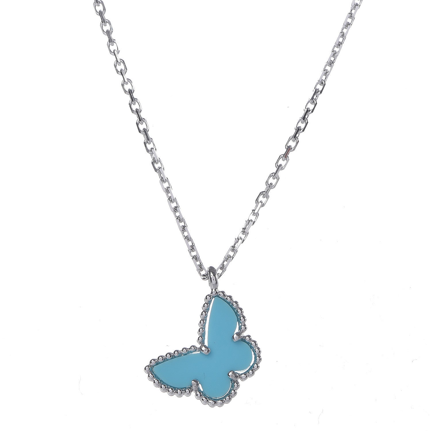 Van Cleef & Arpels 18K White Gold Turquoise Sweet Alhambra Butterfly Pendant Necklace 4 of 7