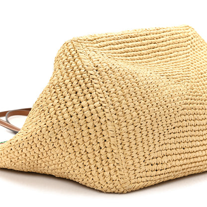 Gucci Raffia Woven Web Logo Medium Tote Bag Natural Brown 10 of 13