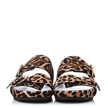 Louis Vuitton Calfskin Pony Hair Leopard Bom Dia Mule Sandals 37 Cognac Brown 2 of 8