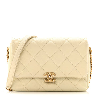 Chanel Shiny Caviar Quilted Small Chain Melody Flap White 1 of 16