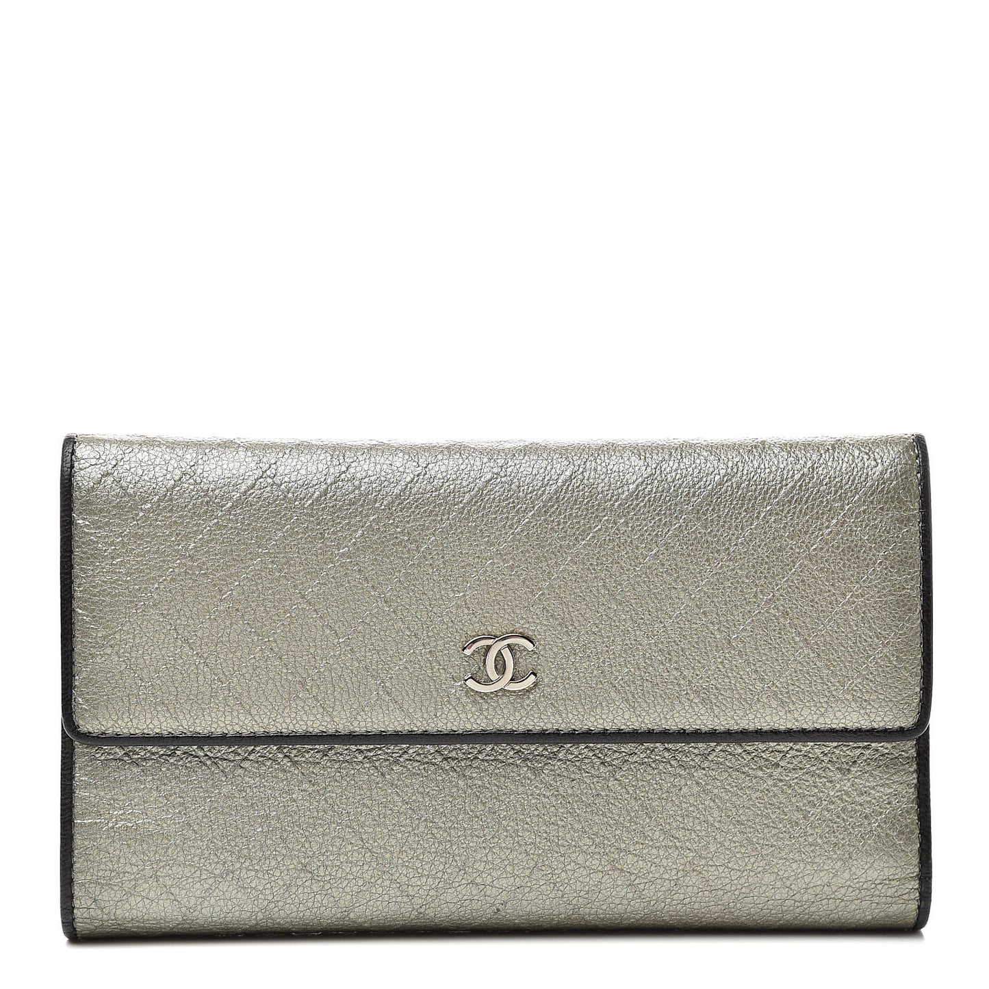 Diamond Stitched Long Flap Wallet Silver