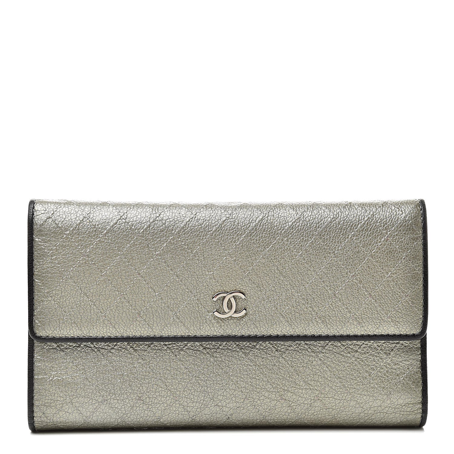 Chanel Diamond Stitched Long Flap Wallet Silver 1 of 10