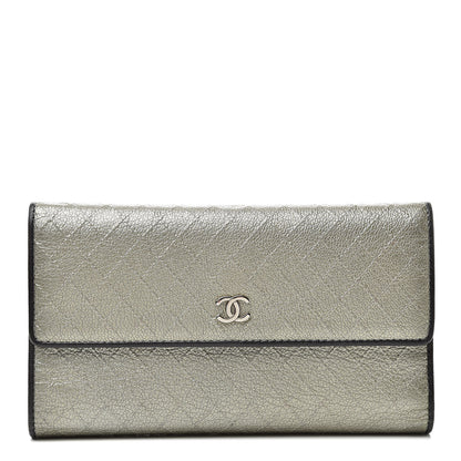 Chanel Diamond Stitched Long Flap Wallet Silver 1 of 10