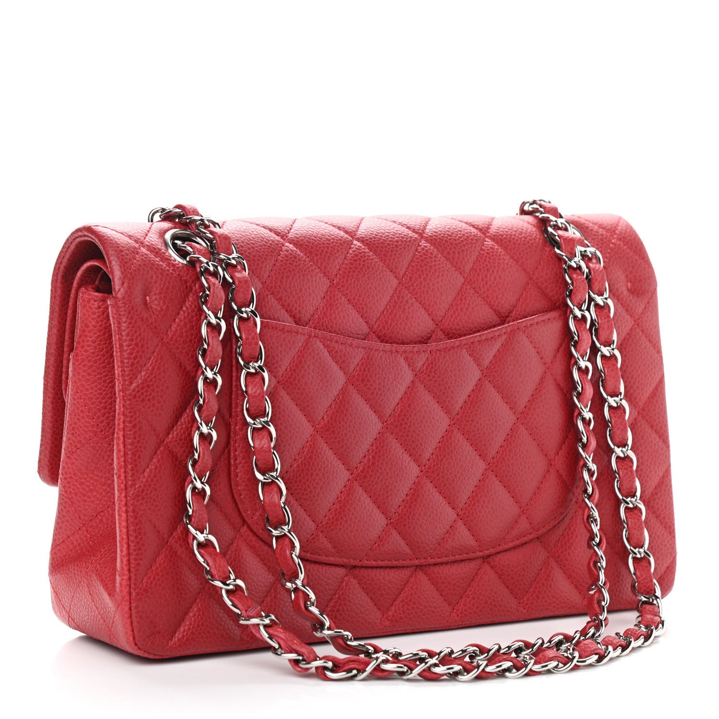 Caviar Quilted Medium Double Flap Red