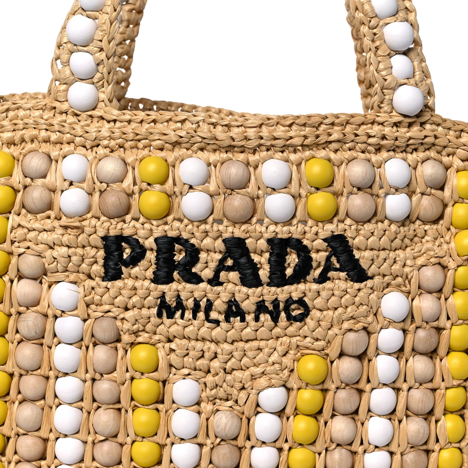 Prada Raffia Wood Bead Embroidered Logo Tote Bag Naturale 11 of 12