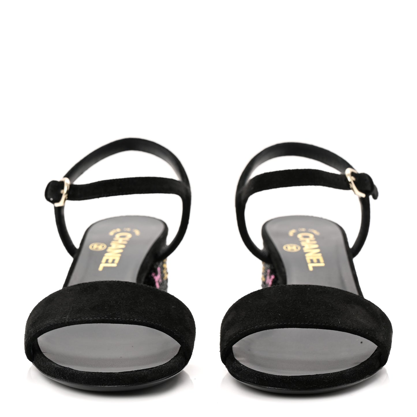 Suede Strass Ankle Strap Sandals 37.5 Black Multicolor