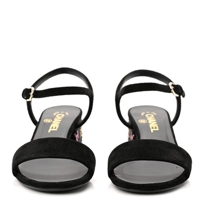 Chanel Suede Strass Ankle Strap Sandals 37.5 Black Multicolor 2 of 10
