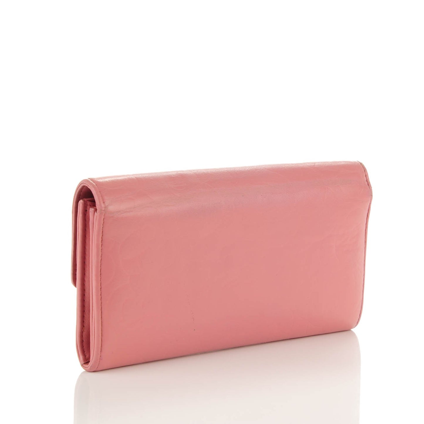 Lambskin Embossed Camellia Large Gusset Flap Wallet Pink