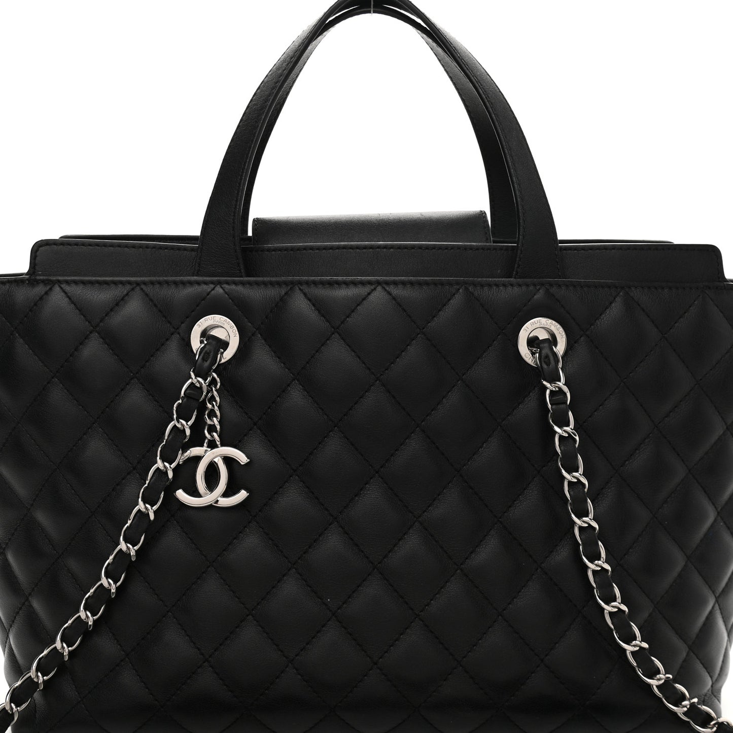 Calfskin Quilted Large Shopping Tote Black