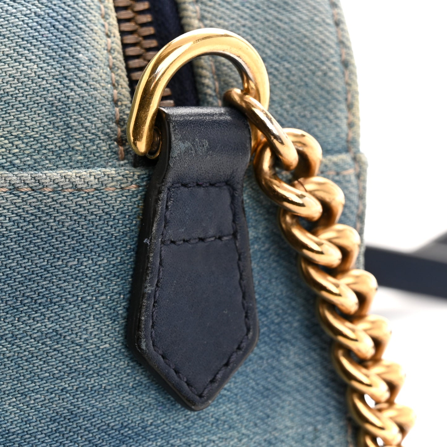 Denim Matelasse Small Pearly GG Marmont Chain Shoulder Bag Blue