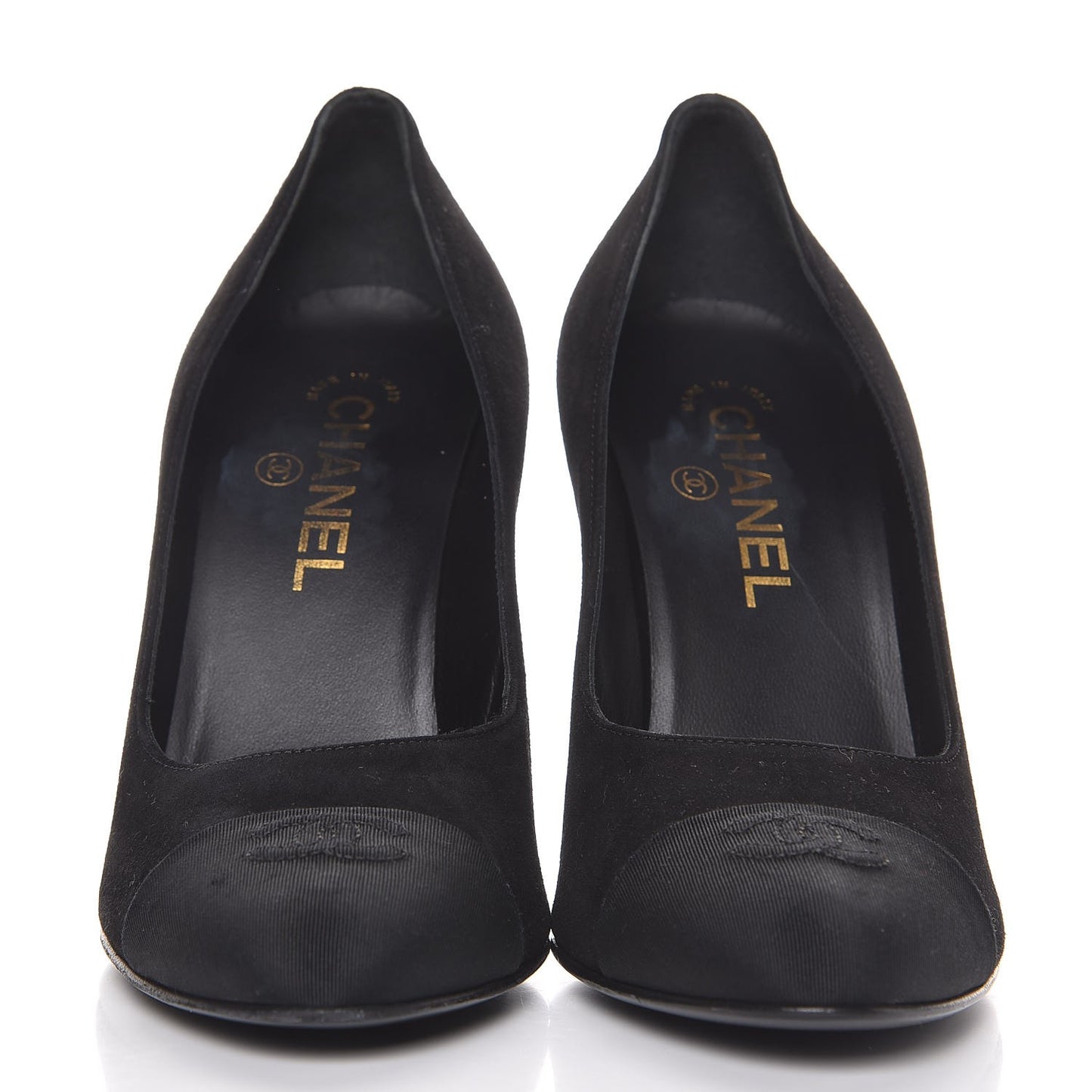 Suede Grosgrain Pearl CC Cap Toe Pump 38.5 Black