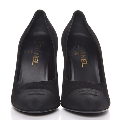 Chanel Suede Grosgrain Pearl CC Cap Toe Pump 38.5 Black 2 of 9