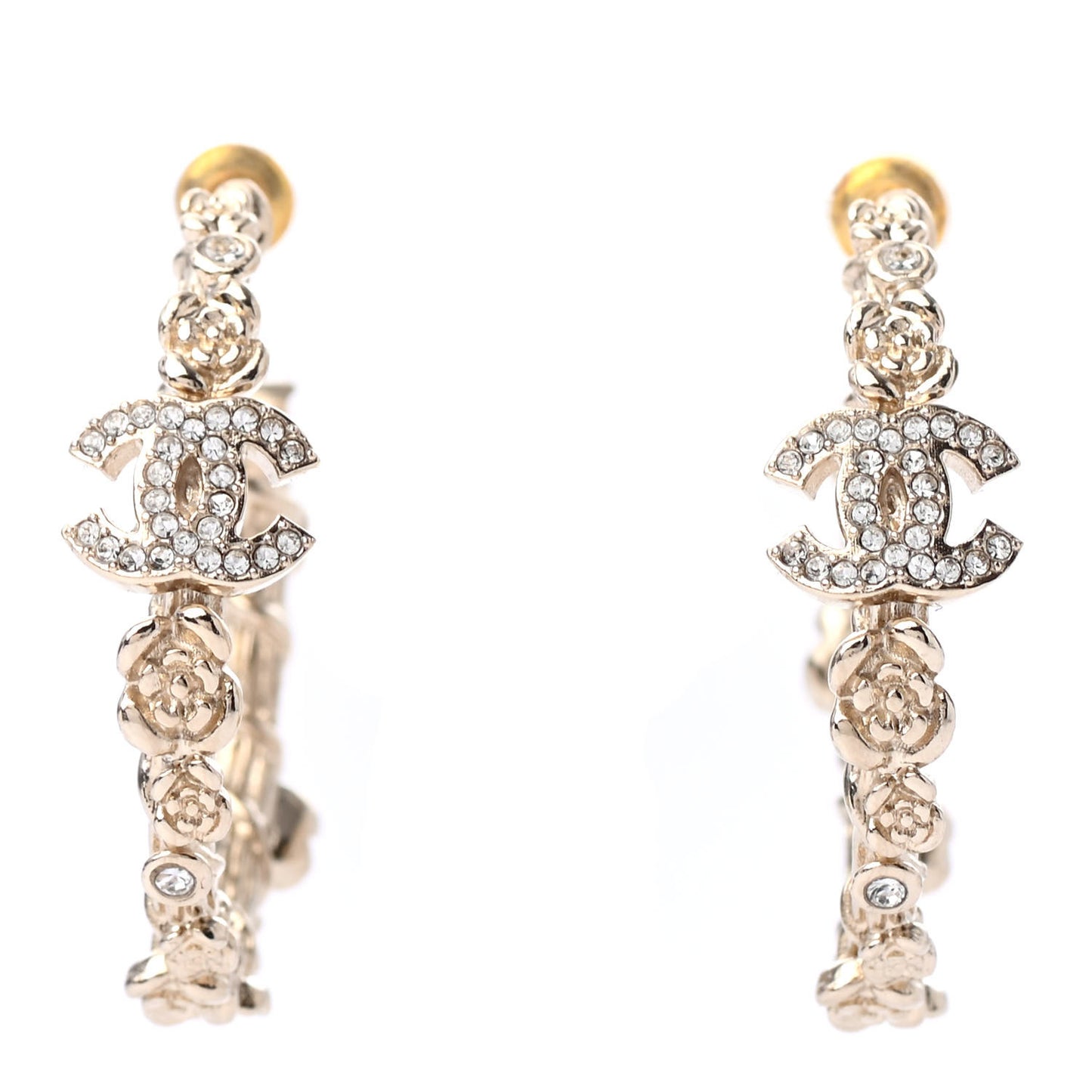 Crystal Camellia CC Hoop Earrings Gold