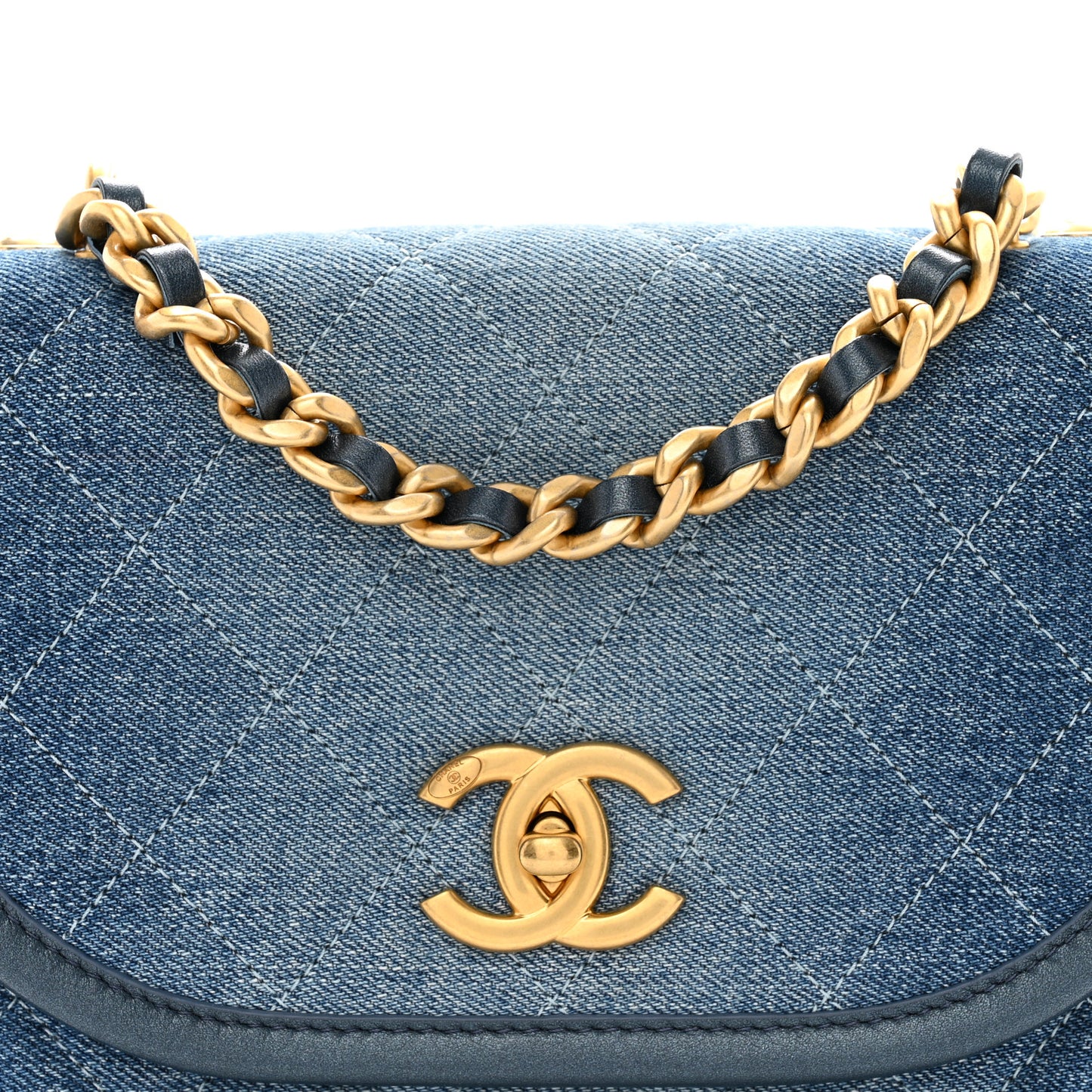 Washed Denim Quilted Small Messenger Flap Blue