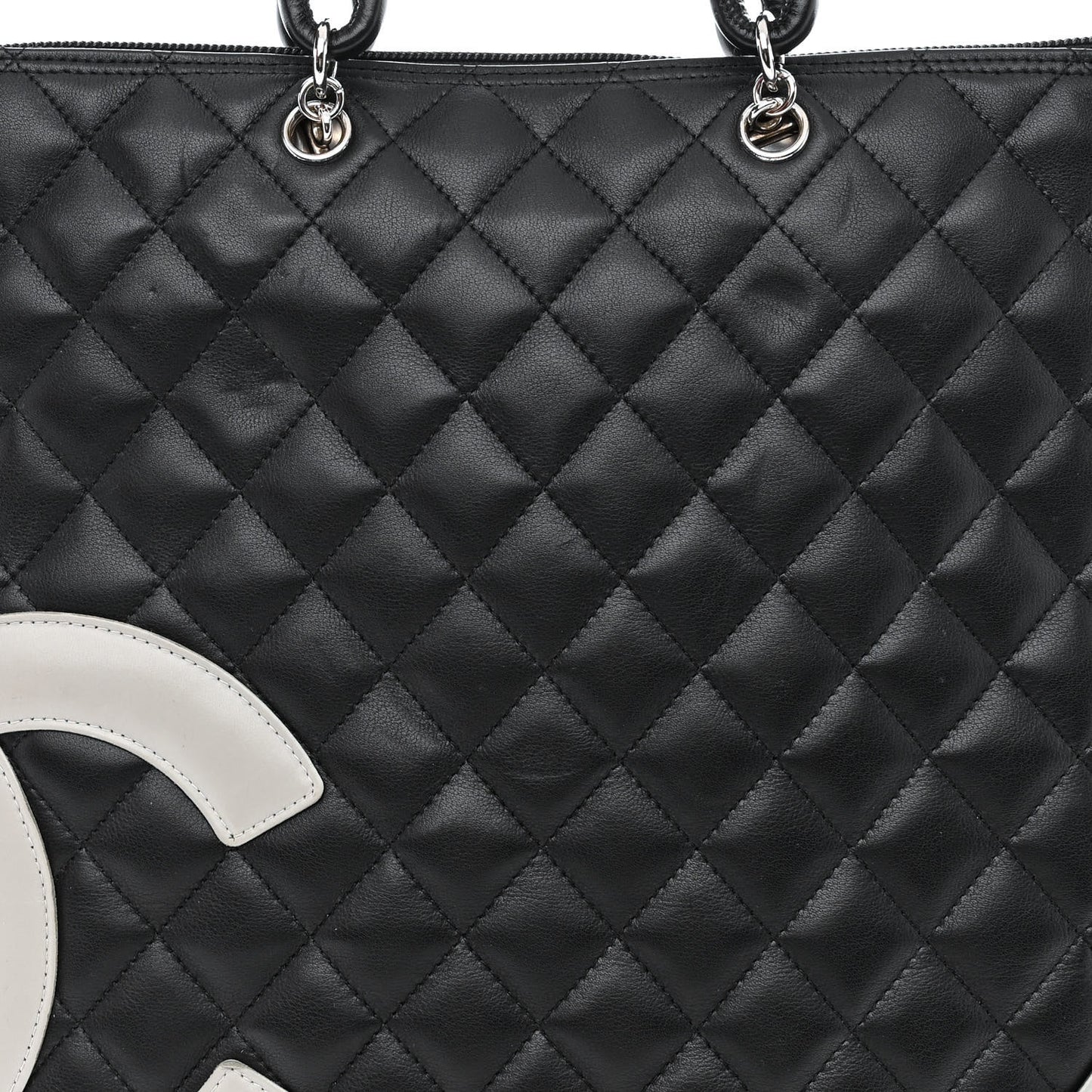 Calfskin Cambon Flat Tote Black Grey