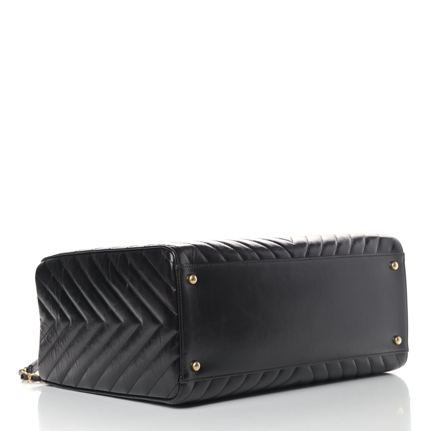 Aged Calfskin Chevron Large Coco Handle Shopping Tote Black